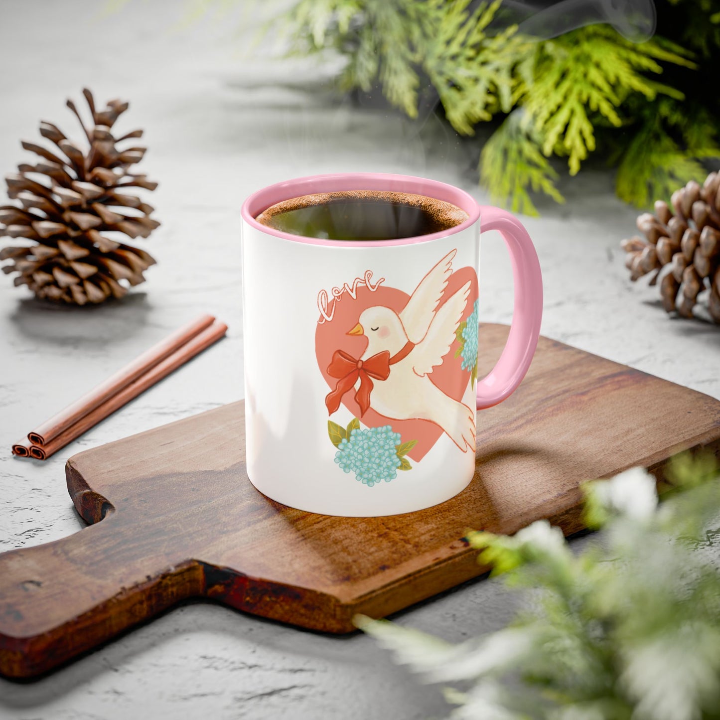 Mug - Love Dove & Hydrangeas for Valentines Day
