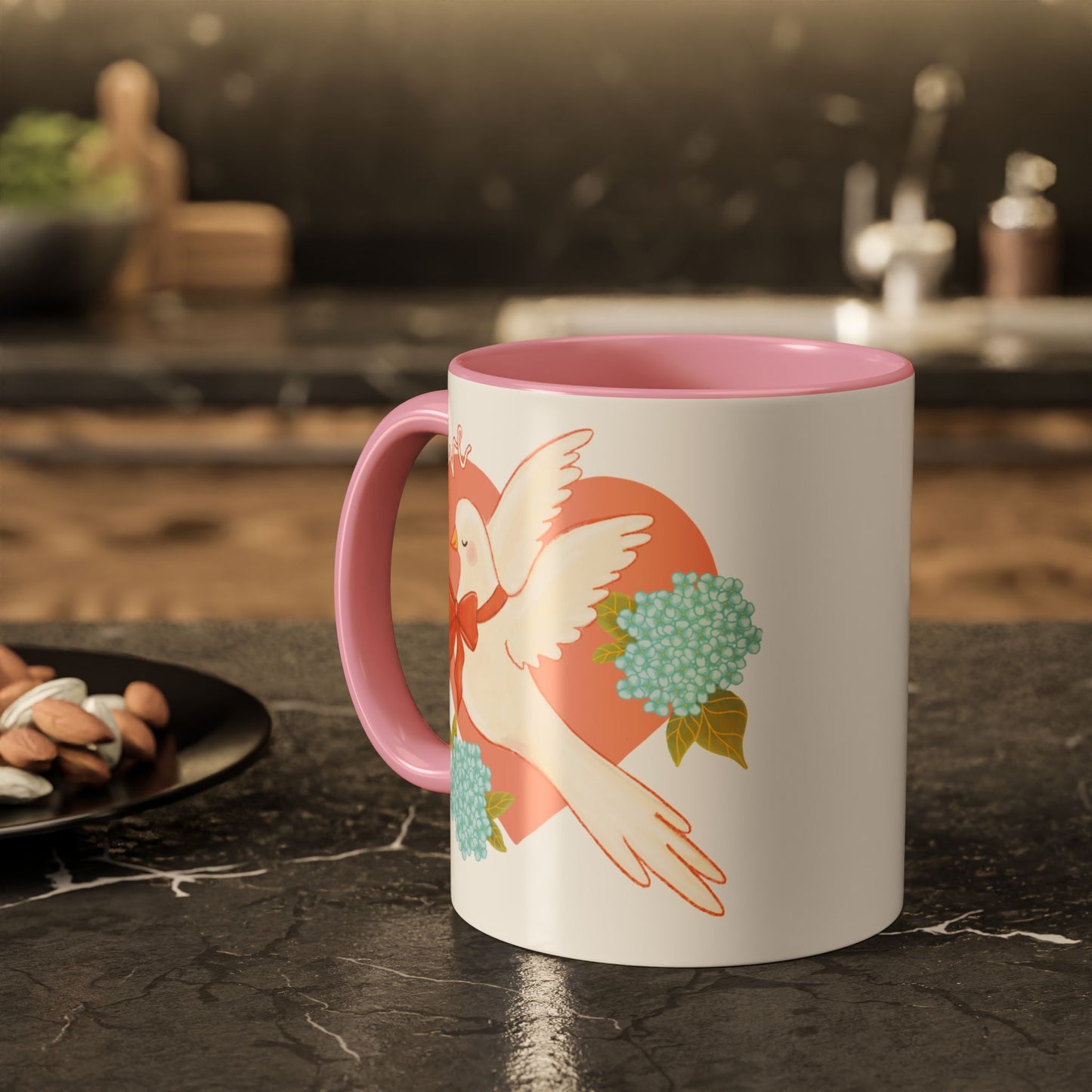 Mug - Love Dove & Hydrangeas for Valentines Day