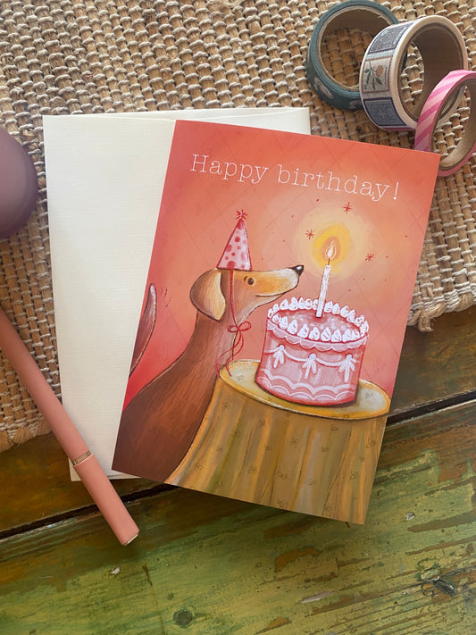 Dog and Cake Birthday Greeting Card