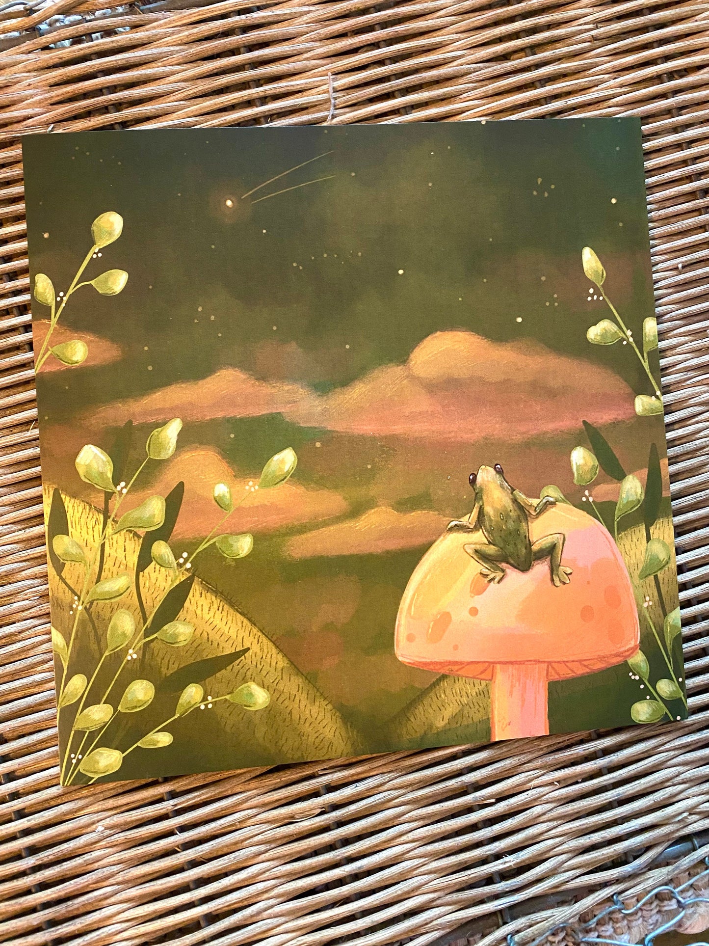 Stargazing Mushroom Frog Print 8x8