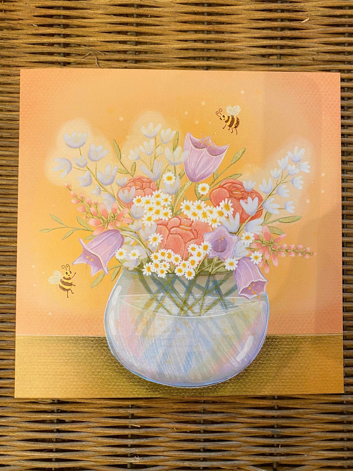 Cute Bee Bouquet Illustration Art Print
