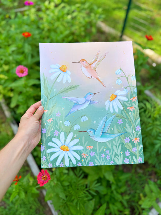 Hummingbirds in the Garden 11x14 Art Print