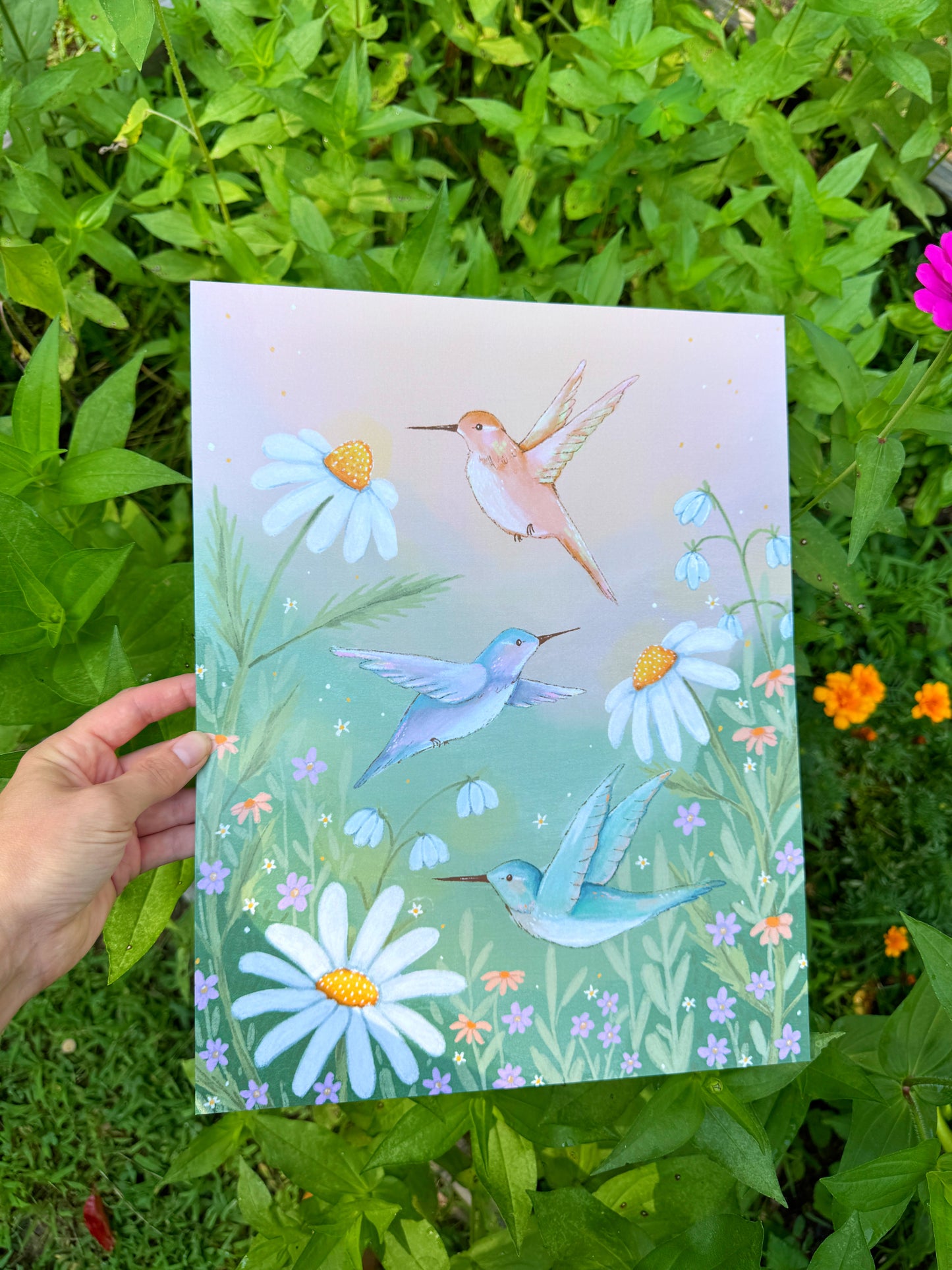 Hummingbirds in the Garden Art Print