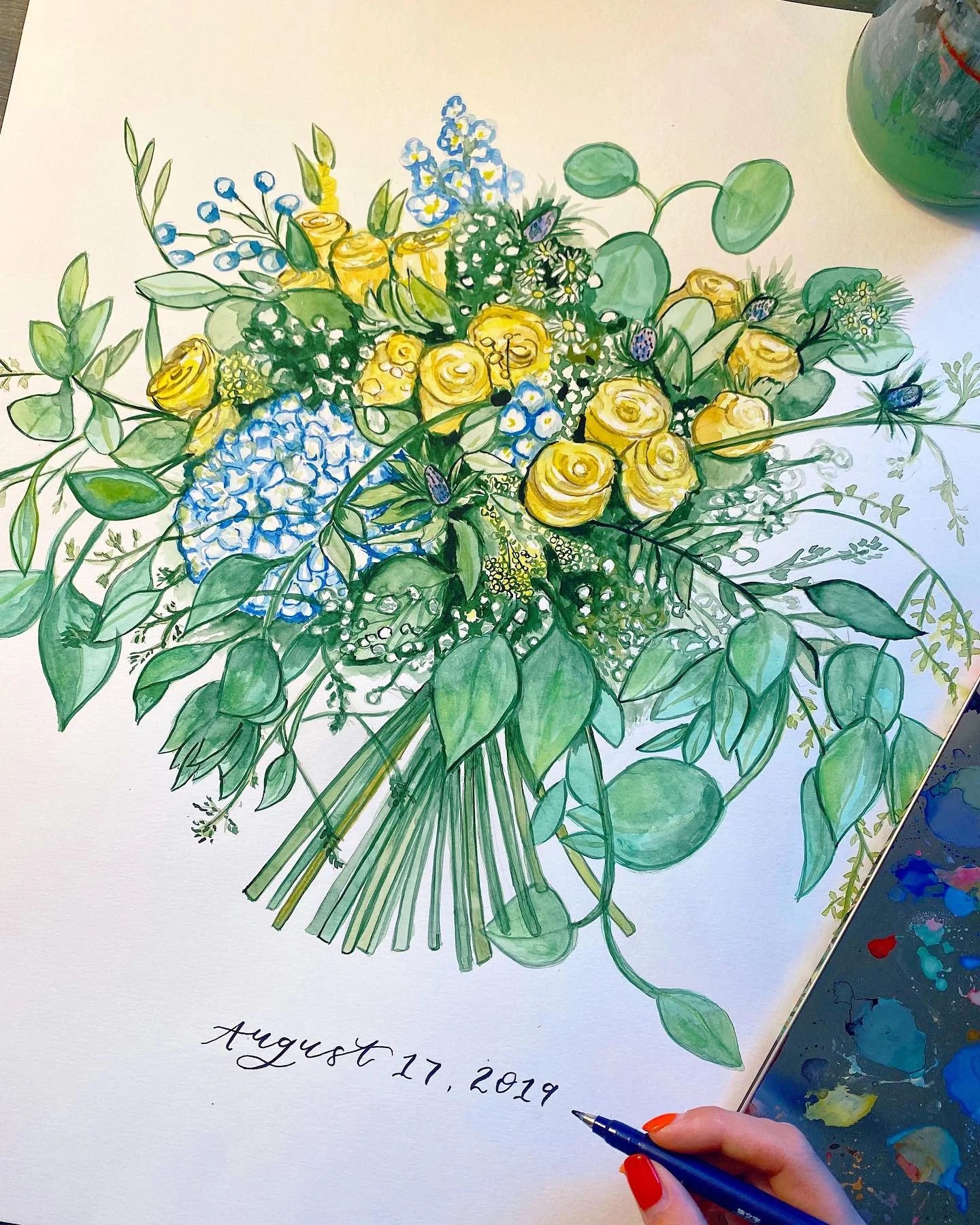 Custom Watercolor Wedding Bouquet