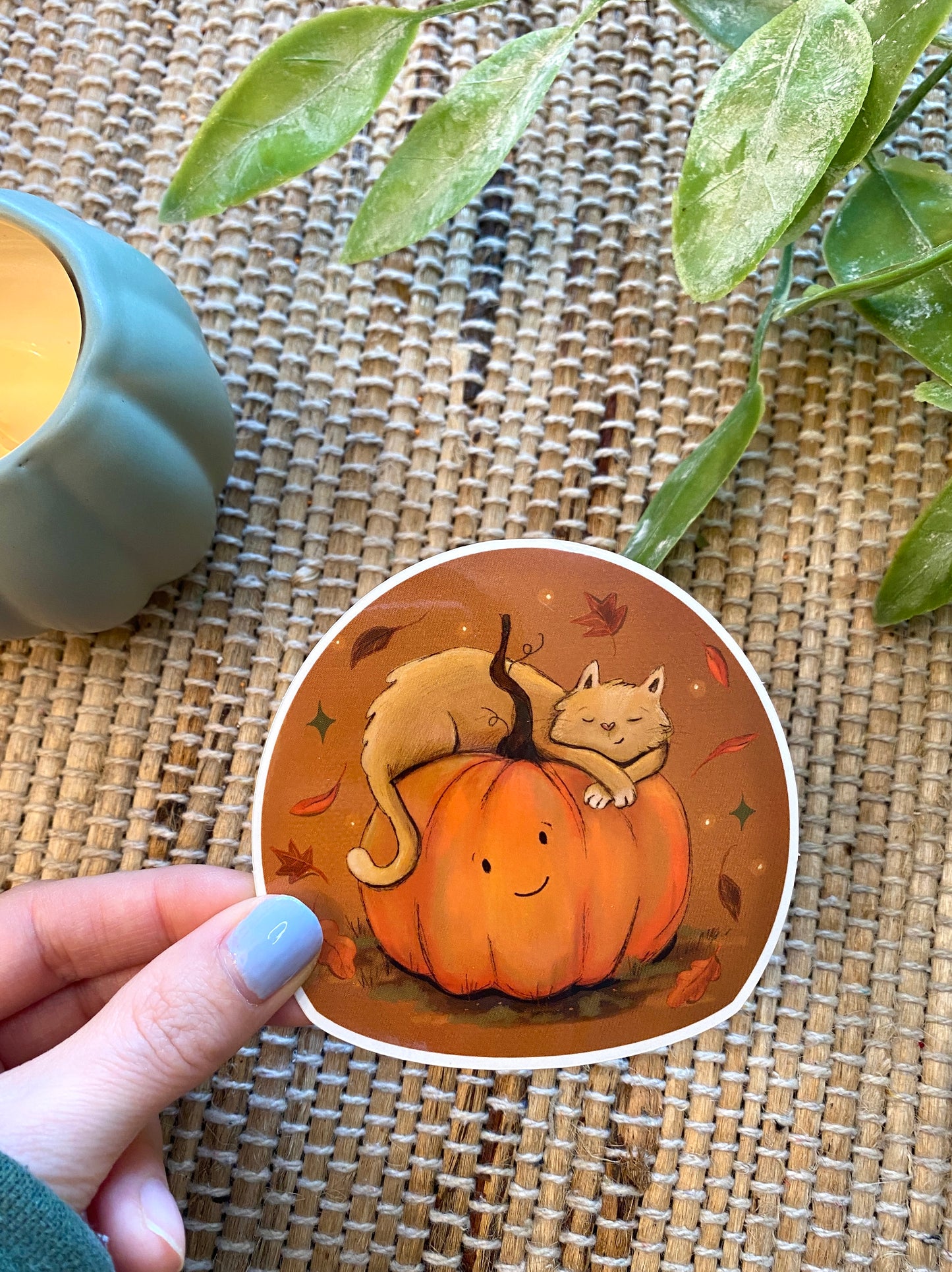 Cat and Pumpkin Snuggle Vinyl Sticker