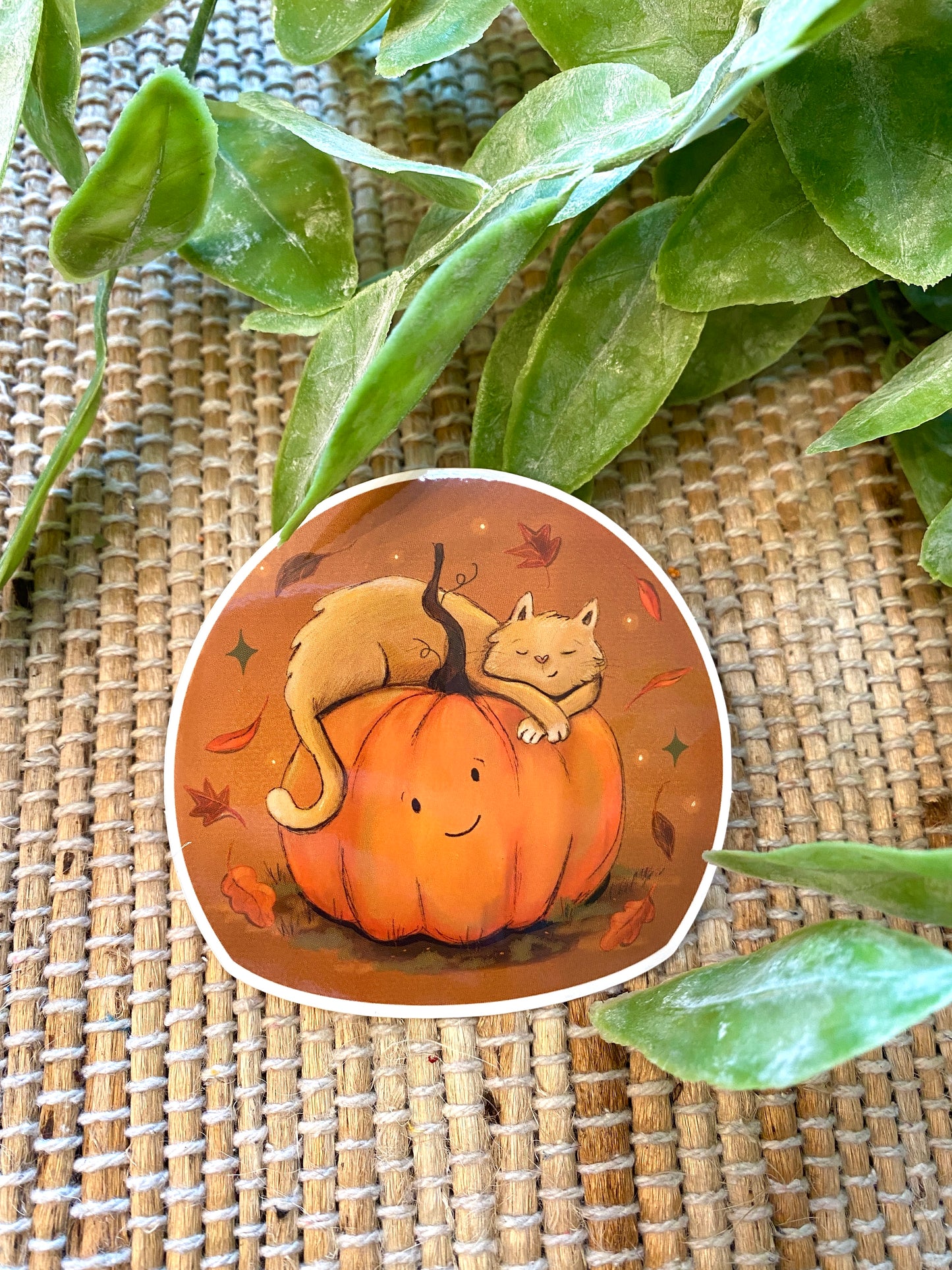 Cat and Pumpkin Snuggle Vinyl Sticker