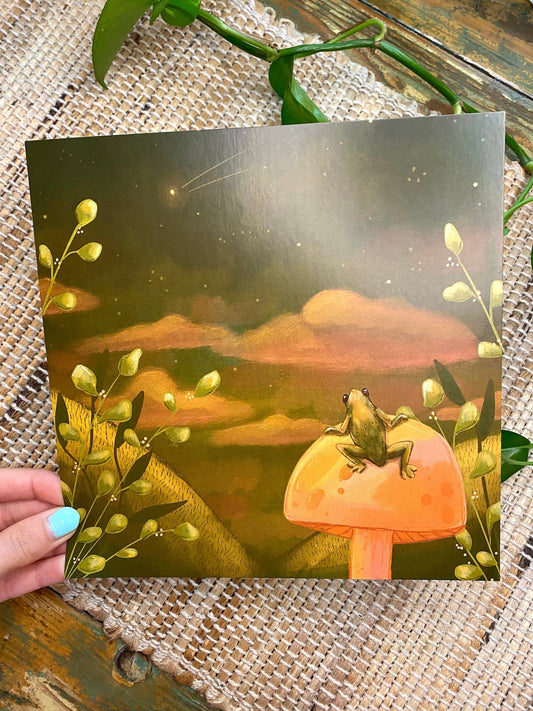 Stargazing Mushroom Frog Print 8x8