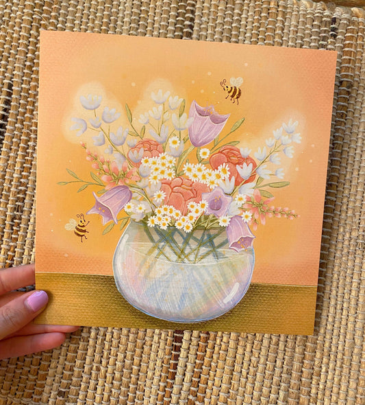 Cute Bee Bouquet Illustration Art Print